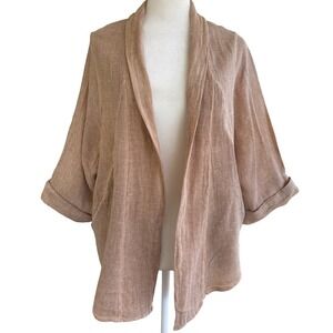Meo Meli Italy Linen Cotton Blend O/S Open Front Cardigan‎ Jacket Weave Short Sl